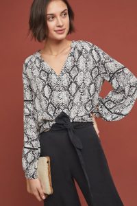 Anthropologie Snake printed peasant top- Top 5 Fashion Trends for Spring 2019