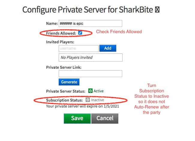 roblox private server configuration